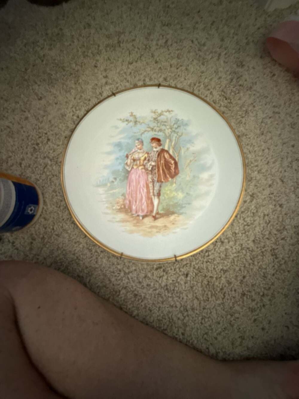 Vintage Limoges Fragonard Courting Couple Cabinet Plate with Gold Trim